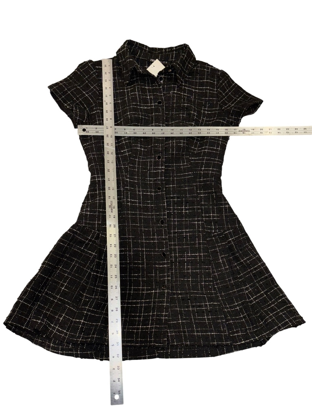 NWT ZARA Textured Short Dress Black & White Tweed Check Short Sleeve Mini Sz M - Picture 9 of 9